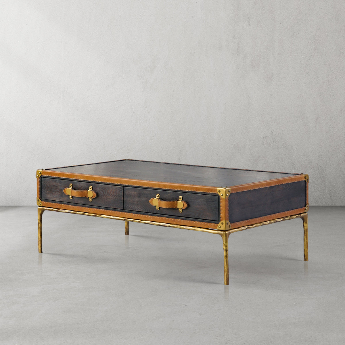 Thaddeus Vintage Leather Square Coffee Table-Fullstarlighting