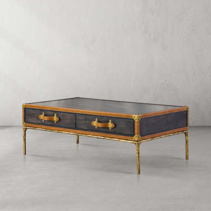 Thaddeus Vintage Leather Square Coffee Table-Fullstarlighting