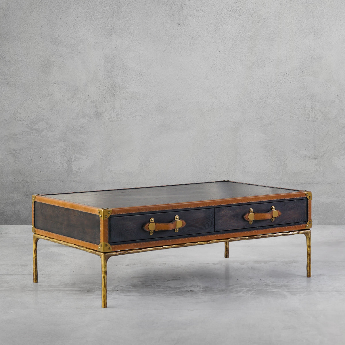 Thaddeus Vintage Leather Square Coffee Table-Fullstarlighting