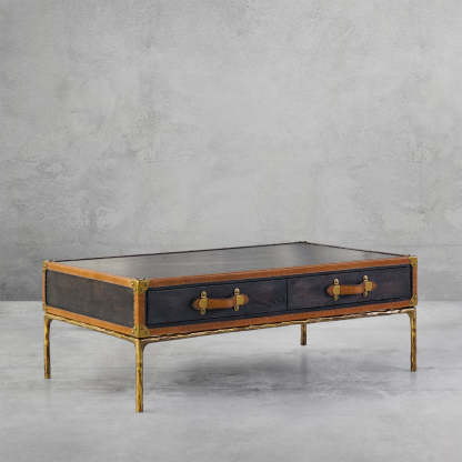 Thaddeus Vintage Leather Square Coffee Table-Fullstarlighting