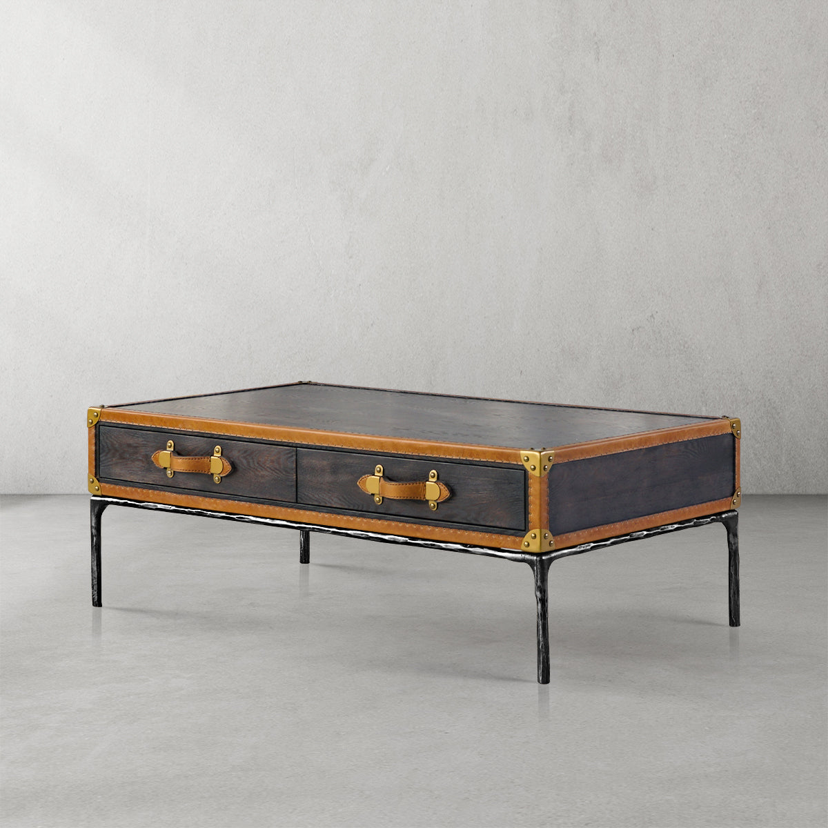 Thaddeus Vintage Leather Square Coffee Table-Fullstarlighting