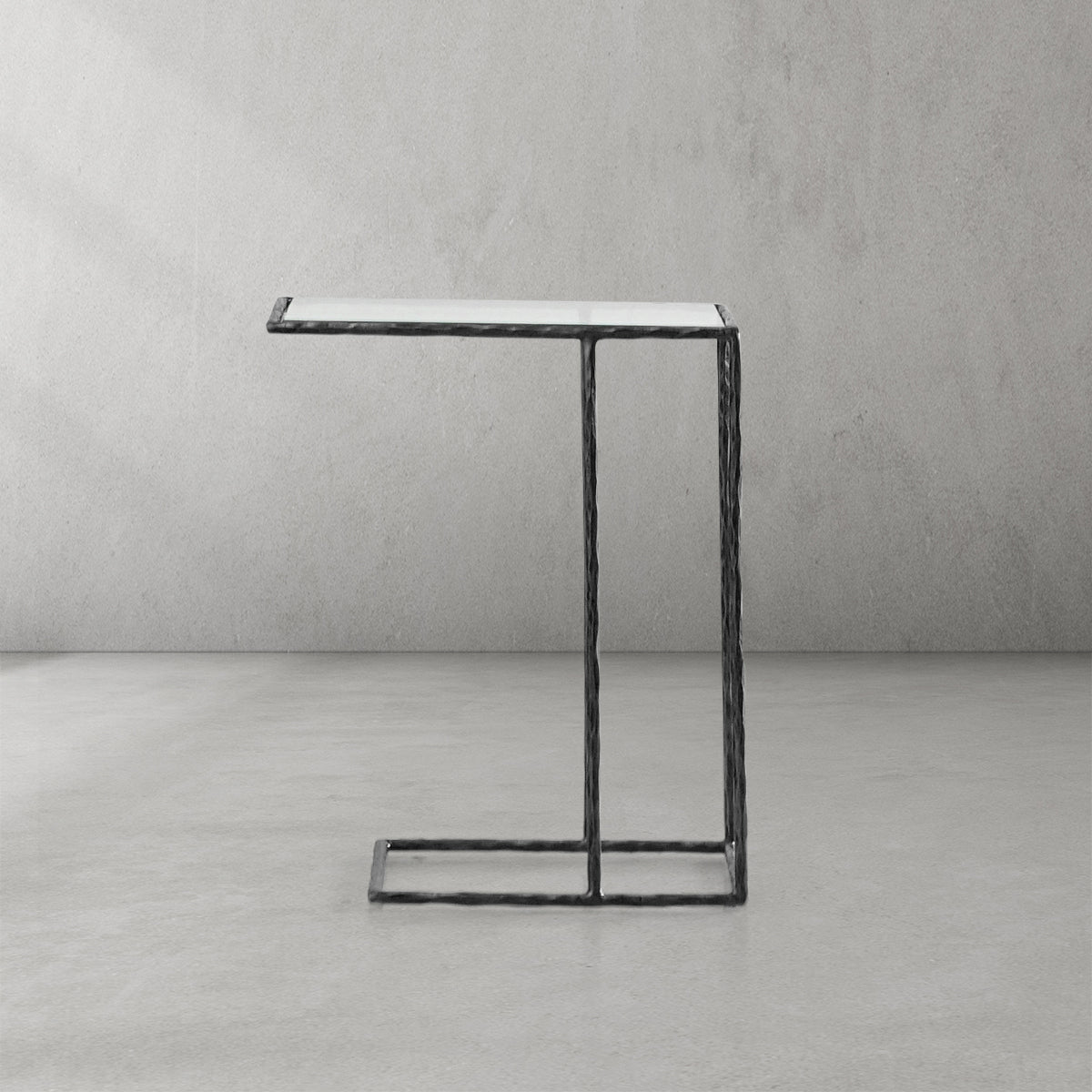 Thaddeus Tempered Glass C-Shaped Side Table-Fullstarlighting