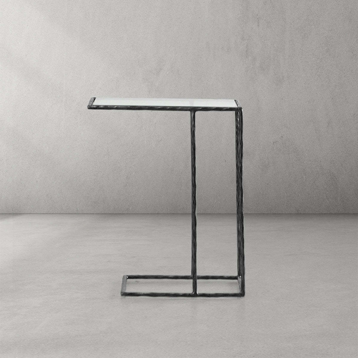 Thaddeus Tempered Glass C-Shaped Side Table-Fullstarlighting