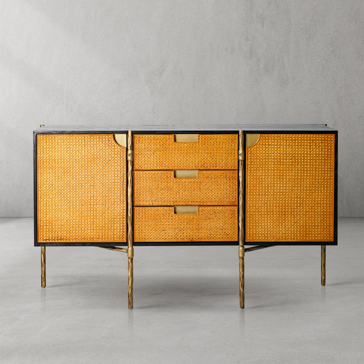 Thaddeus Metal Frame Rattan Side Cabinet-Fullstarlighting