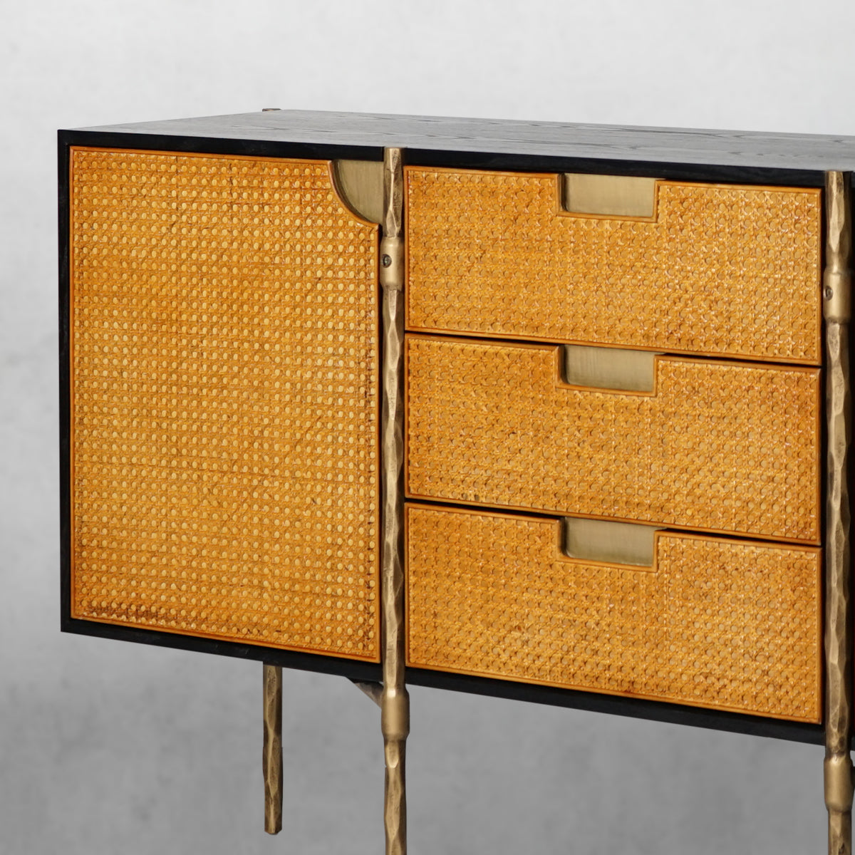 Thaddeus Metal Frame Rattan Side Cabinet-Fullstarlighting