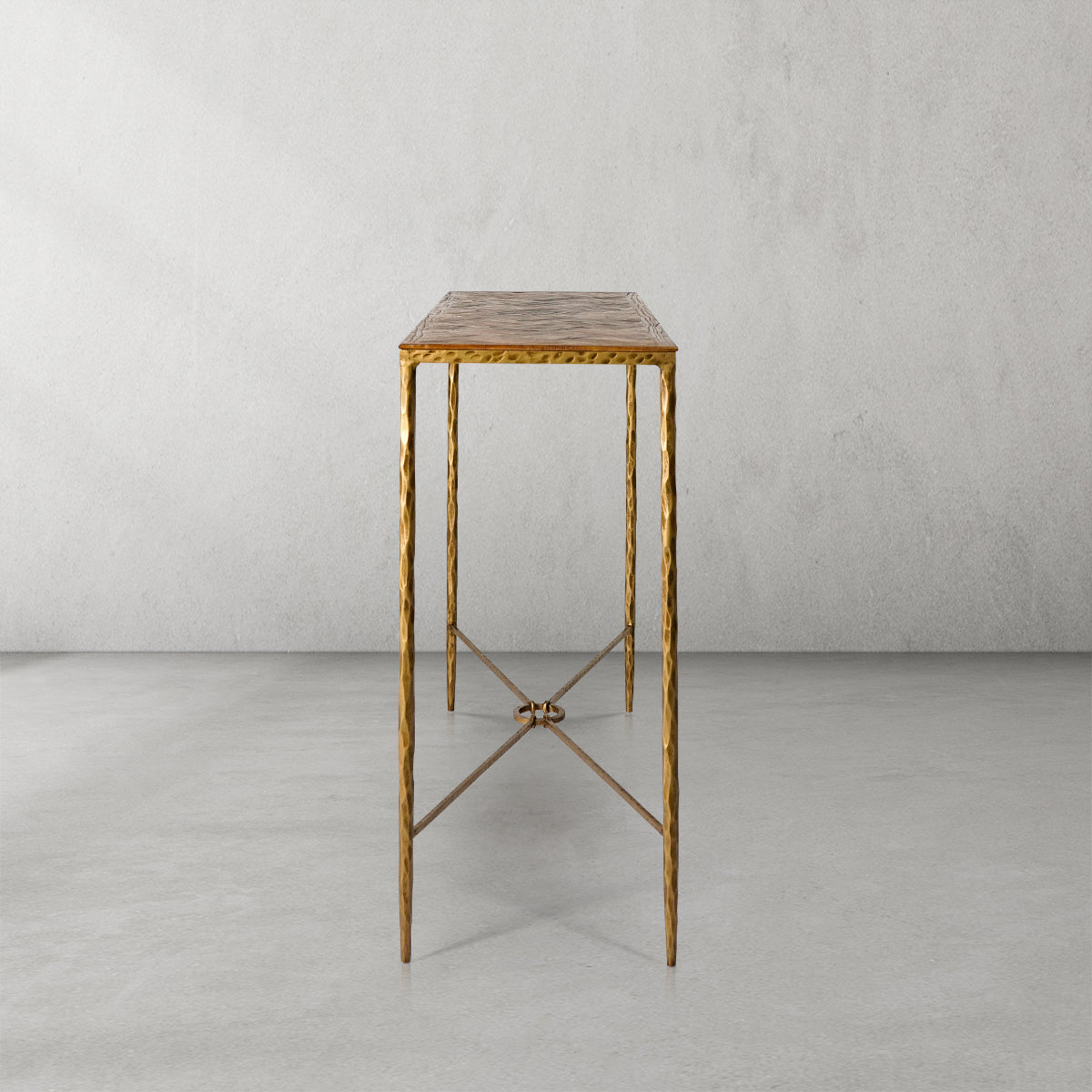 Thaddeus Metal Frame Elm Wood Console Table-Fullstarlighting