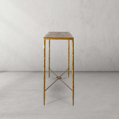 Thaddeus Metal Frame Elm Wood Console Table-Fullstarlighting