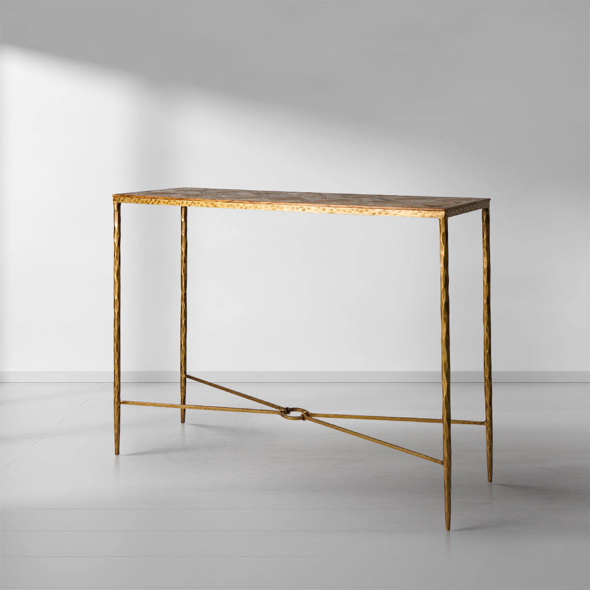 Thaddeus Metal Frame Elm Wood Console Table-Fullstarlighting