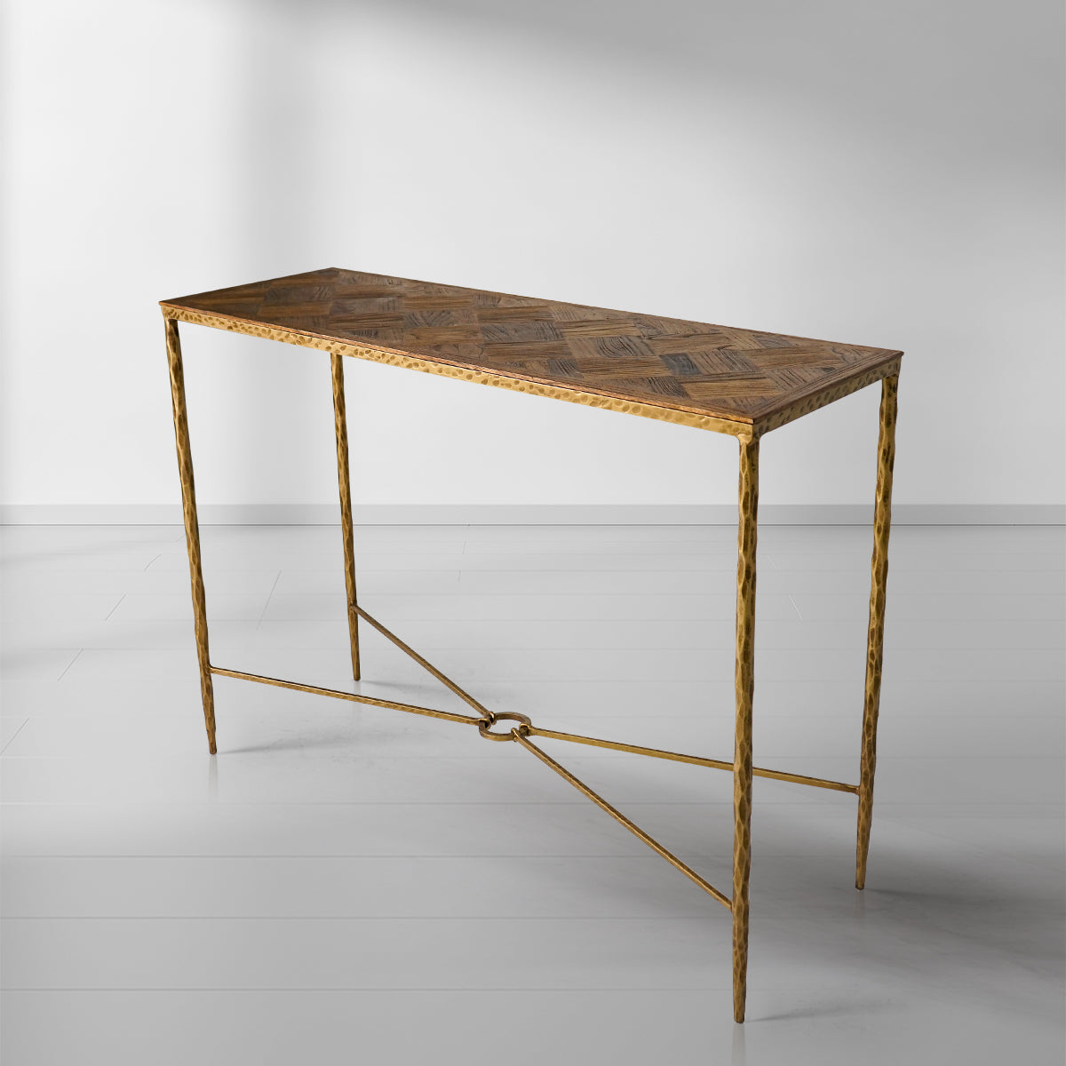 Thaddeus Metal Frame Elm Wood Console Table-Fullstarlighting