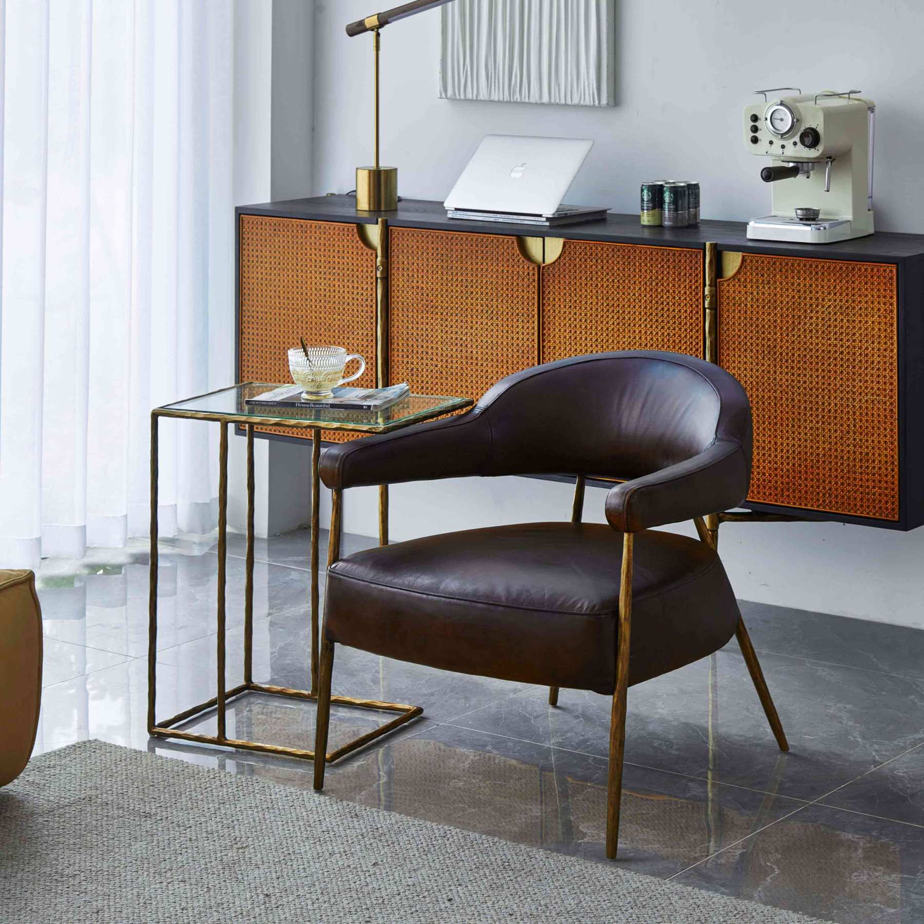 Thaddeus Brown Leather Lounge Armchair-Fullstarlighting