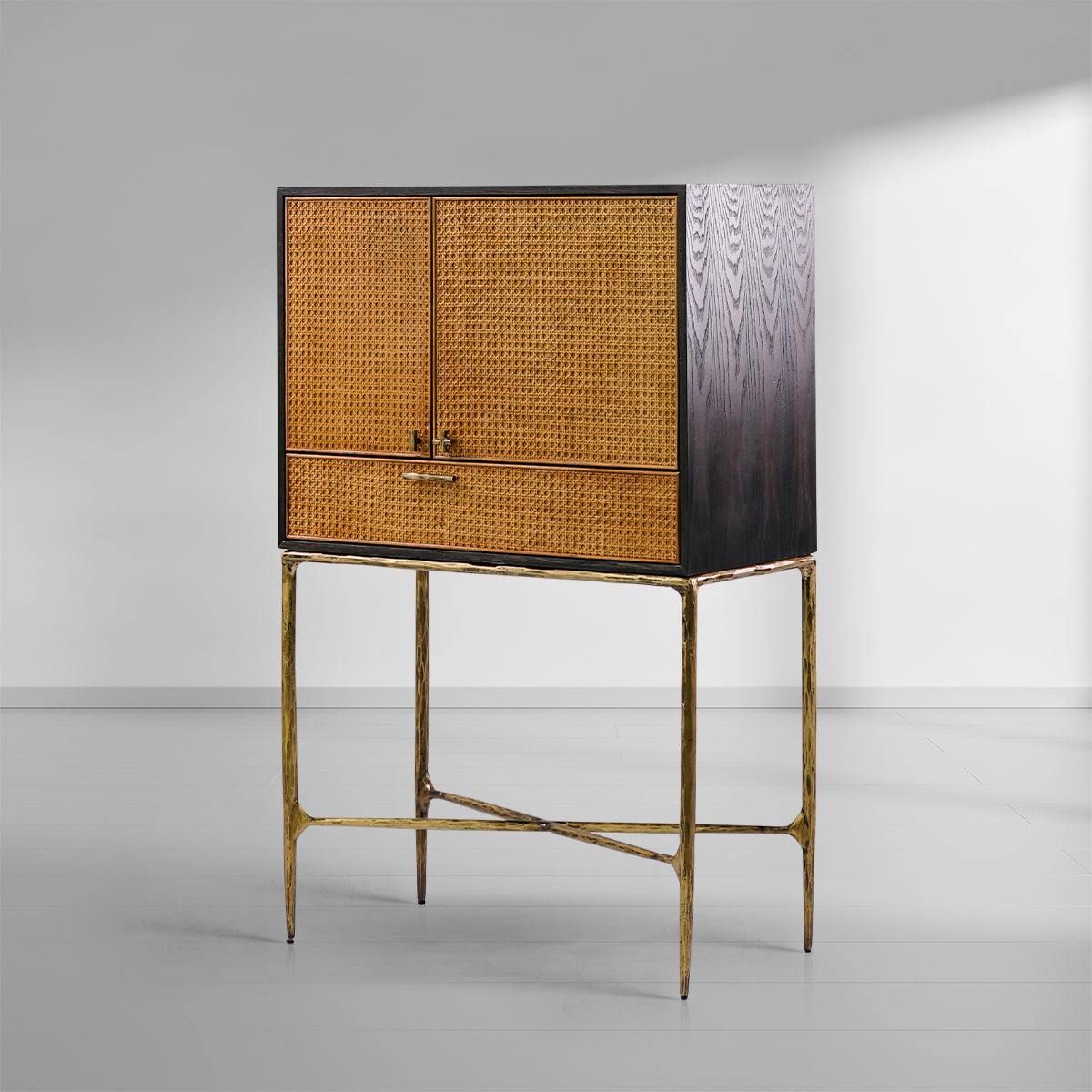 Thaddeus Metal Frame Rattan Side Cabinet-Fullstarlighting