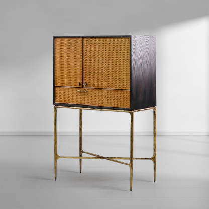 Thaddeus Metal Frame Rattan Side Cabinet-Fullstarlighting