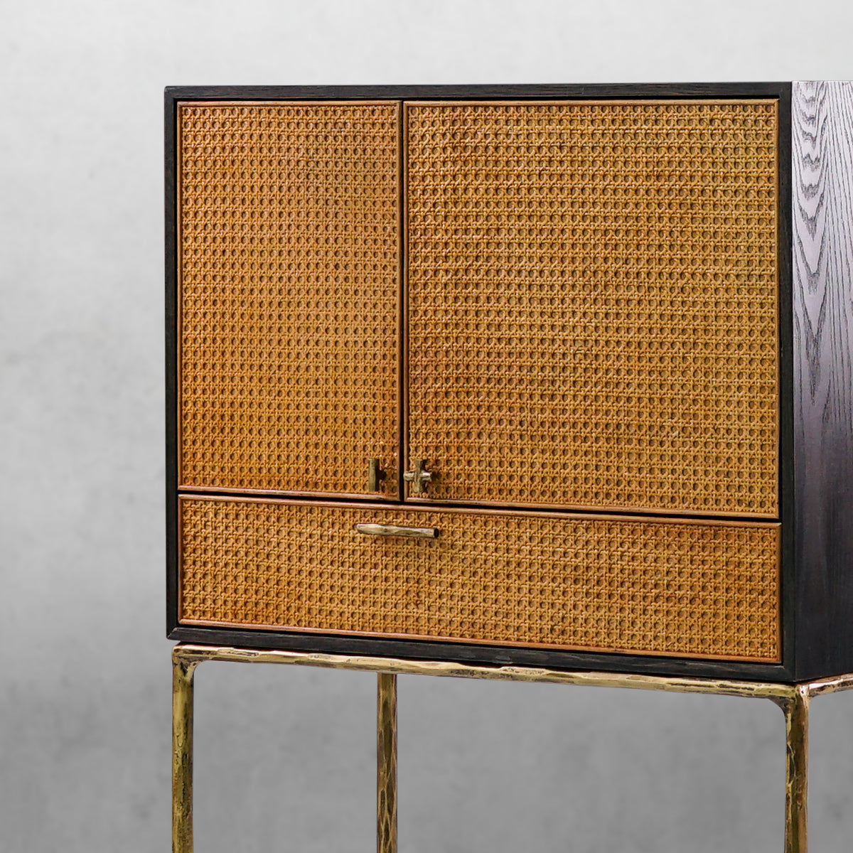 Thaddeus Metal Frame Rattan Side Cabinet-Fullstarlighting