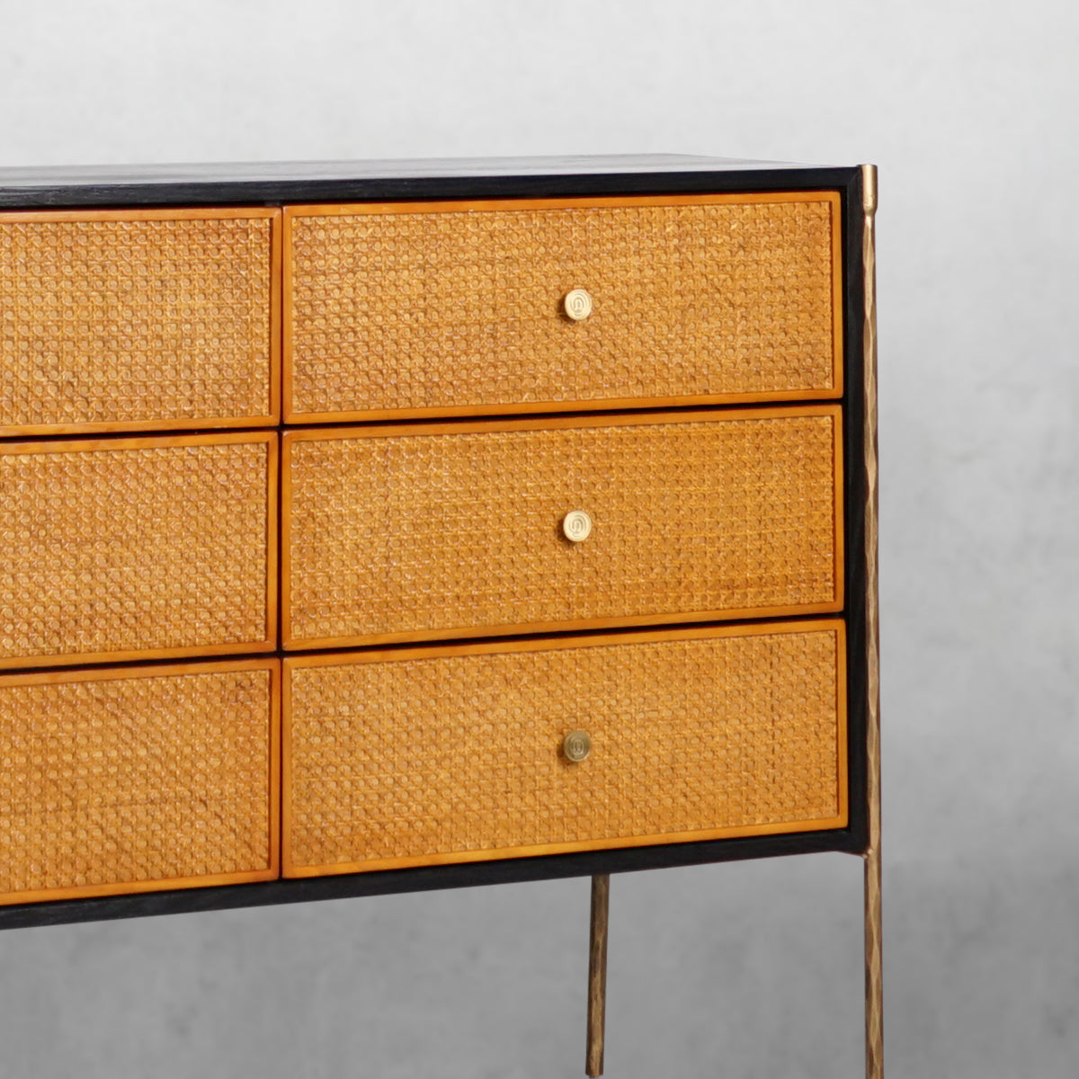 Thaddeus Metal Frame Rattan 6-Drawer Side Cabinet-Fullstarlighting