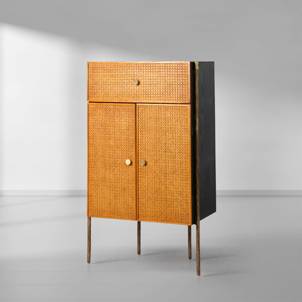 Thaddeus Metal Frame Rattan Cabinet-Fullstarlighting
