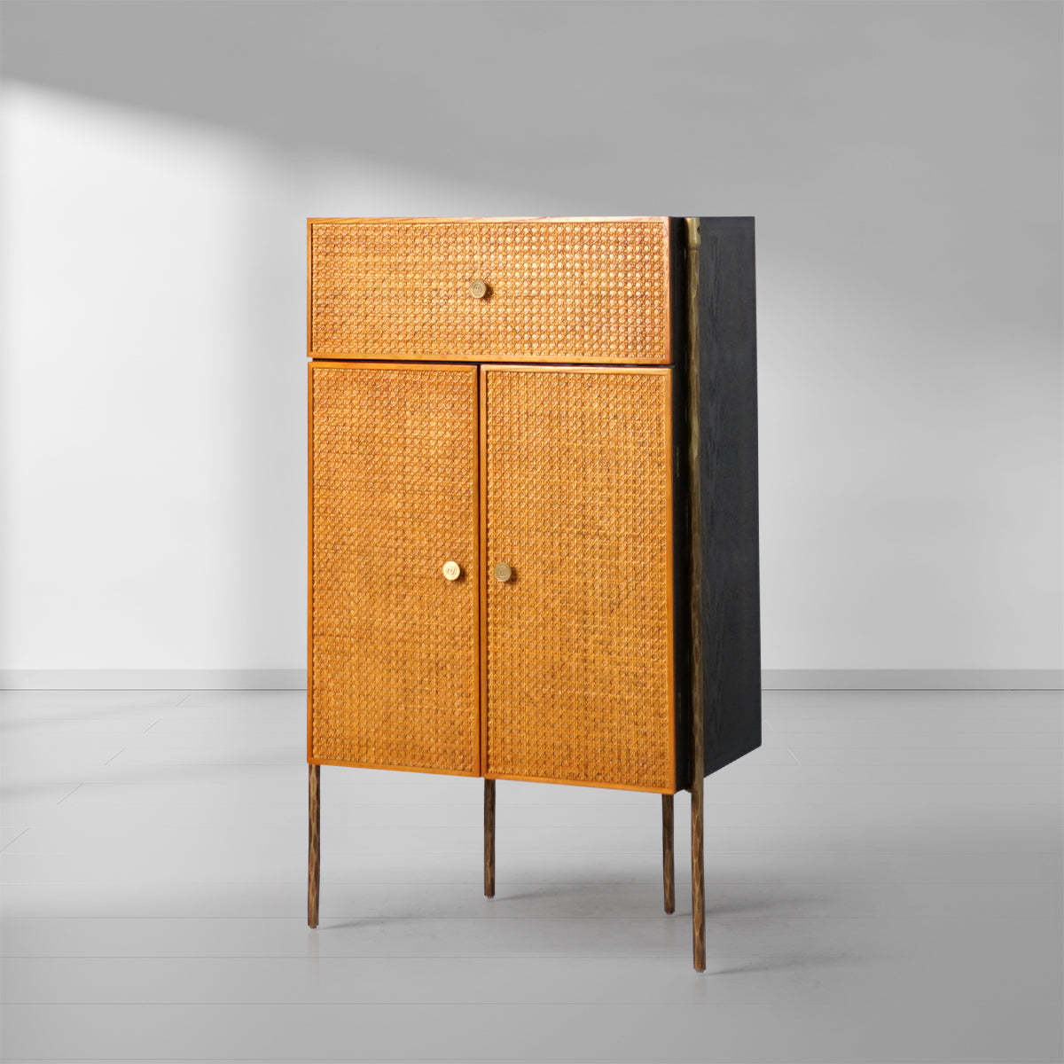 Thaddeus Metal Frame Rattan Side Cabinet