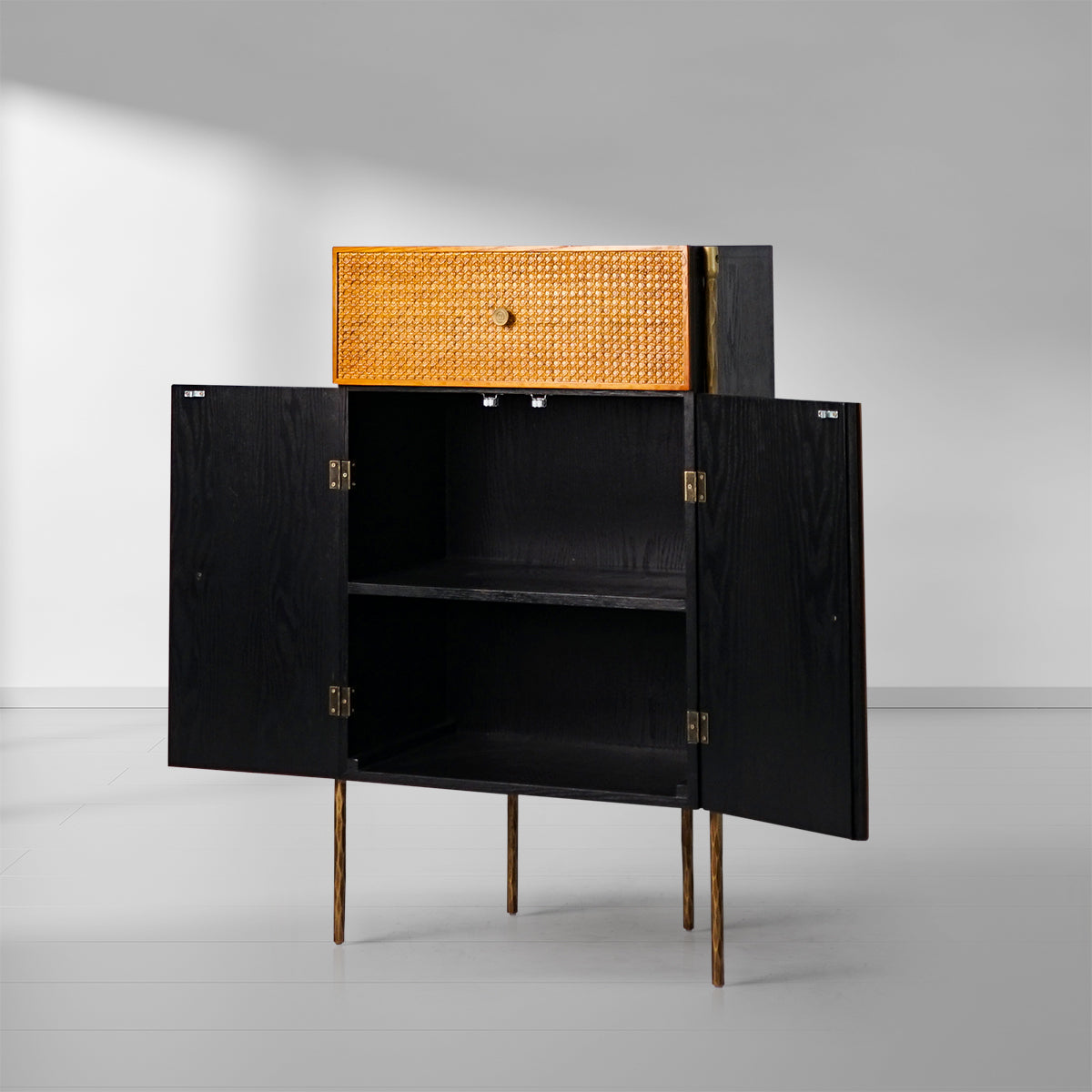 Thaddeus Metal Frame Rattan Cabinet-Fullstarlighting