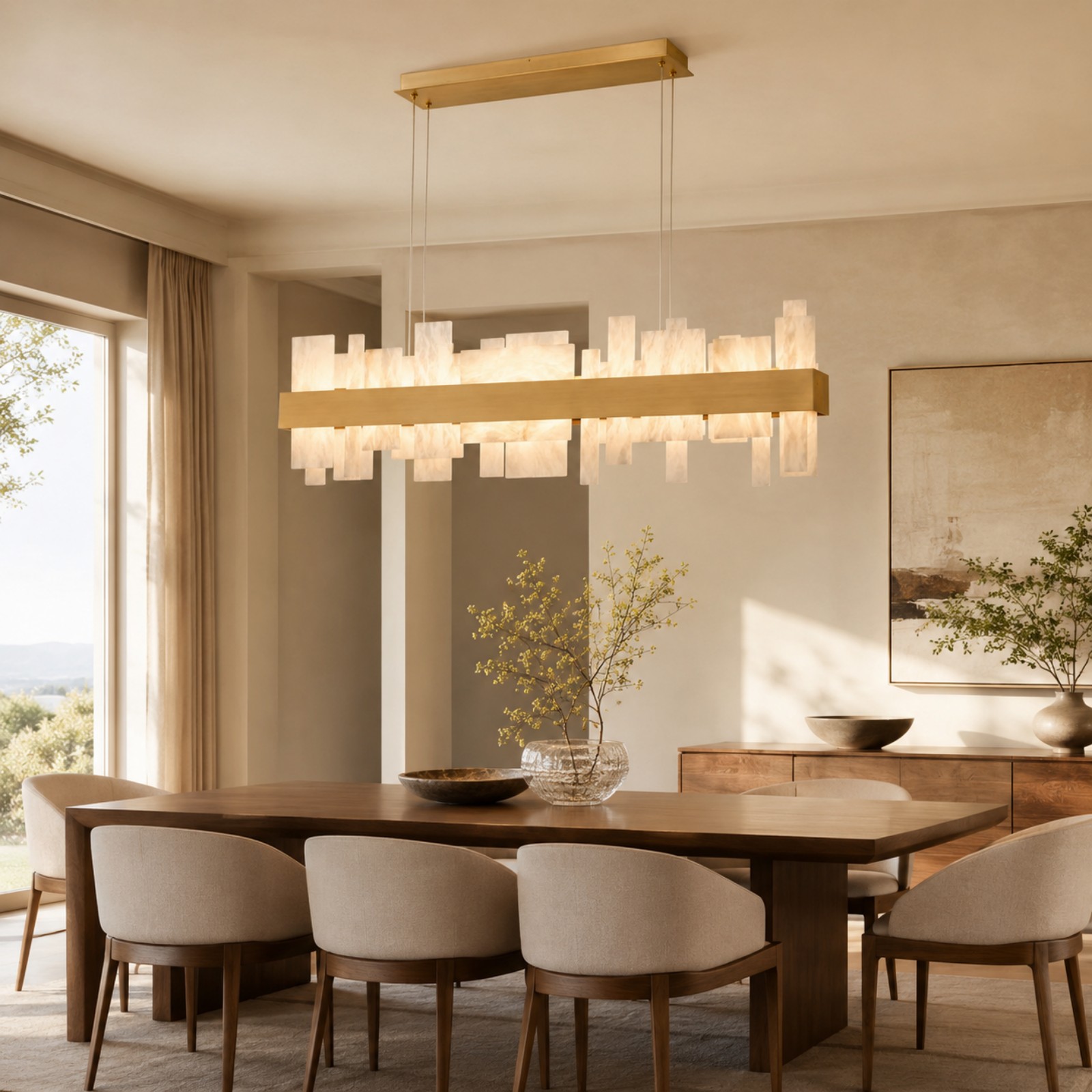 Acropolis LED Linear Alabaster Chandelier 46" / 84"