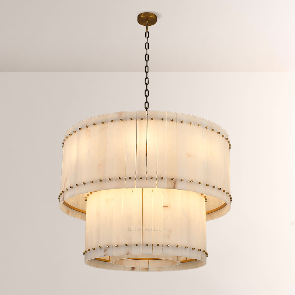Mara Alabaster Round Tiered Chandelier 37"