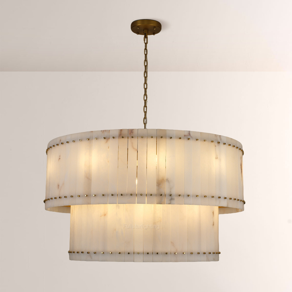 Mara Alabaster Round Tiered Chandelier 60"