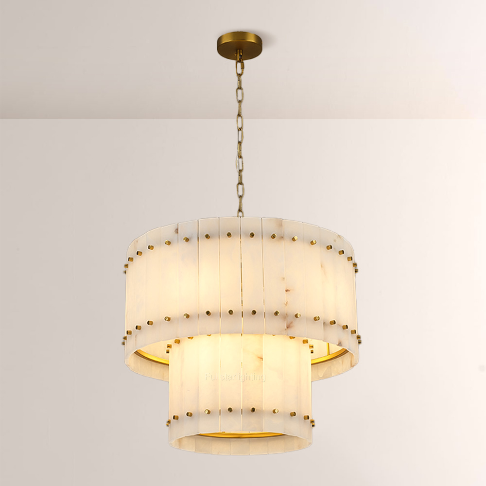 Mara Alabaster Round Tiered Chandelier 22"