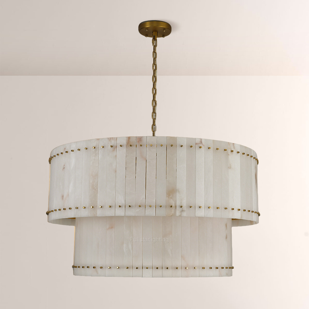 Senparo Tiered Round Alabaster Chandelier 60"