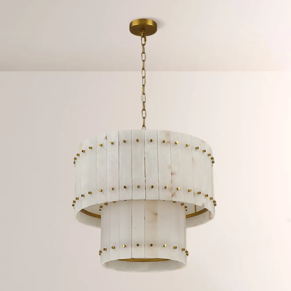Mara Alabaster Round Tiered Chandelier 22"