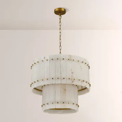 Mara Alabaster Round Tiered Chandelier 22"