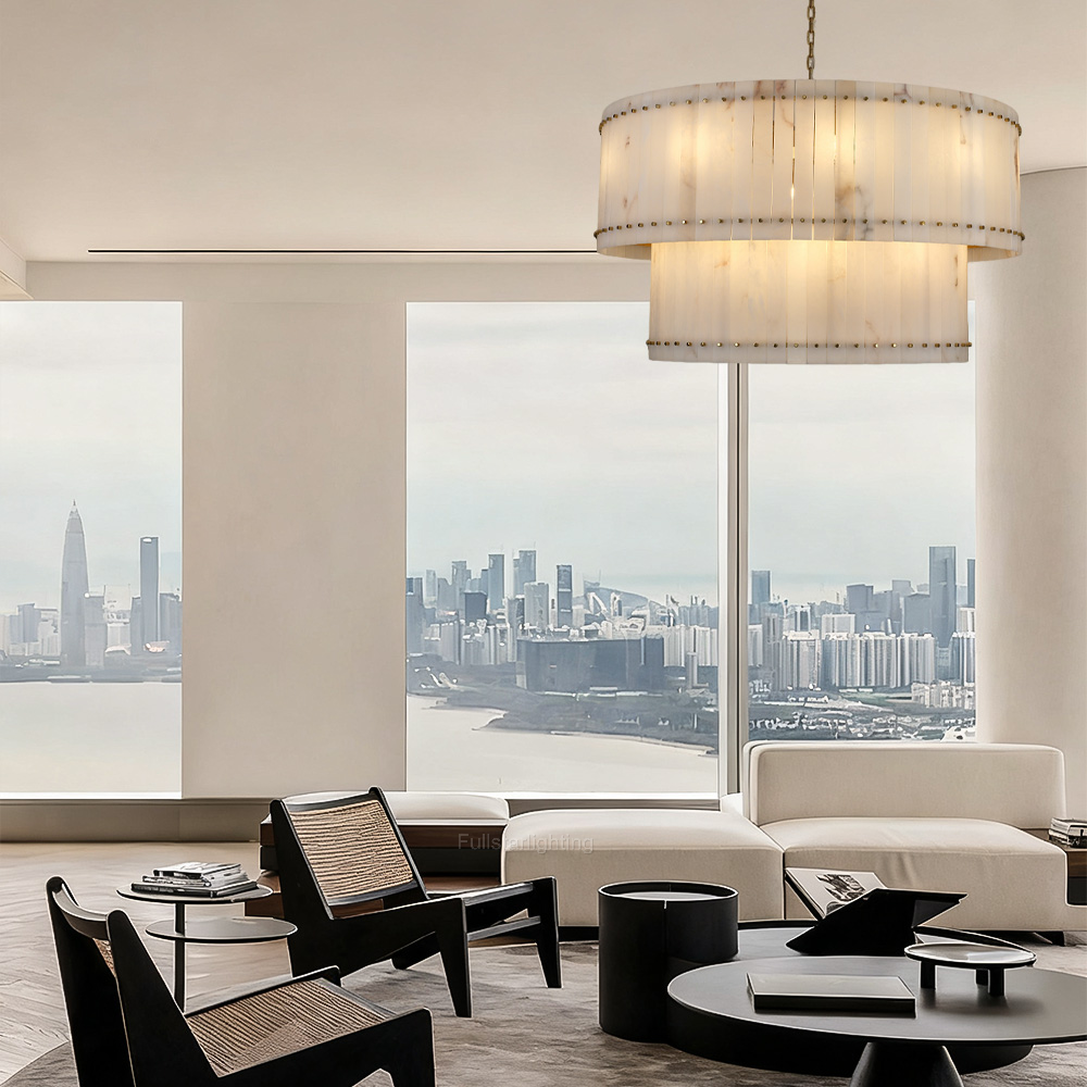 Mara Alabaster Round Tiered Chandelier 48"