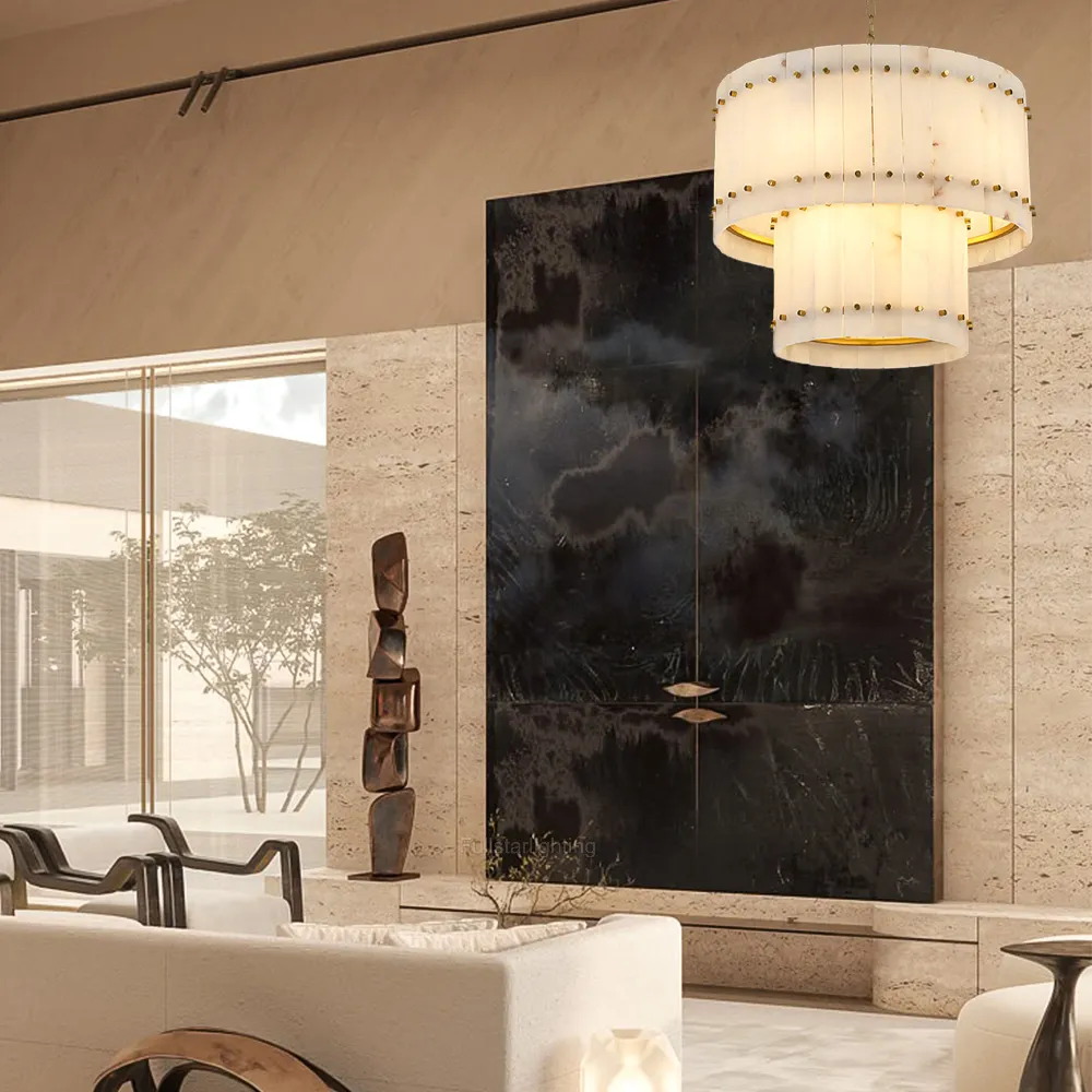 Mara Alabaster Round Tiered Chandelier 37"