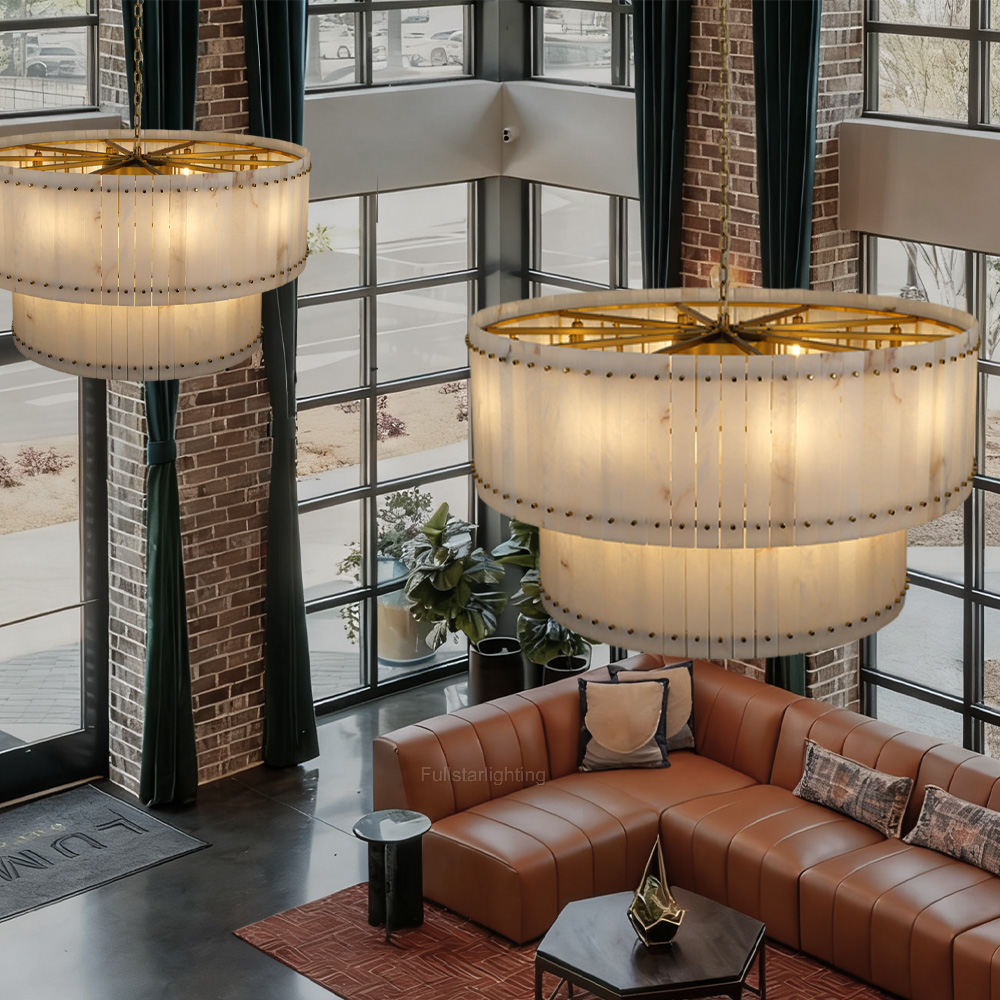 Senparo Tiered Round Alabaster Chandelier 60"