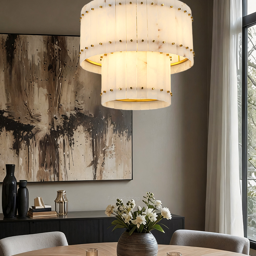 Mara Alabaster Round Tiered Chandelier 37"