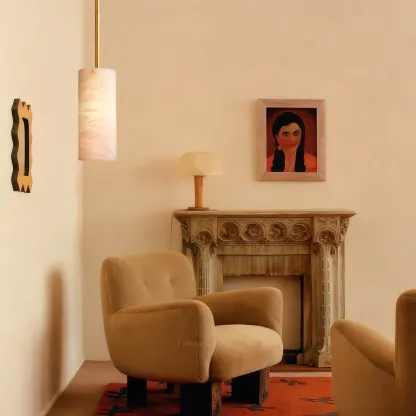 Hand-Carved Alabaster Cylinder Pendant-Fullstarlighting