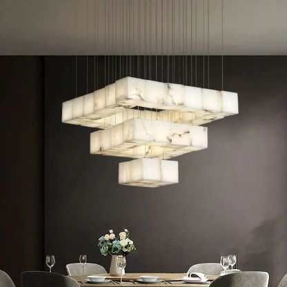 Alabaster Cube Foyer Staircase Long Chandelier-Fullstarlighting