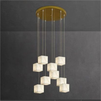 Alabaster Cube Foyer Staircase Long Chandelier-Fullstarlighting
