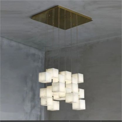 Alabaster Cube Foyer Staircase Long Chandelier-Fullstarlighting