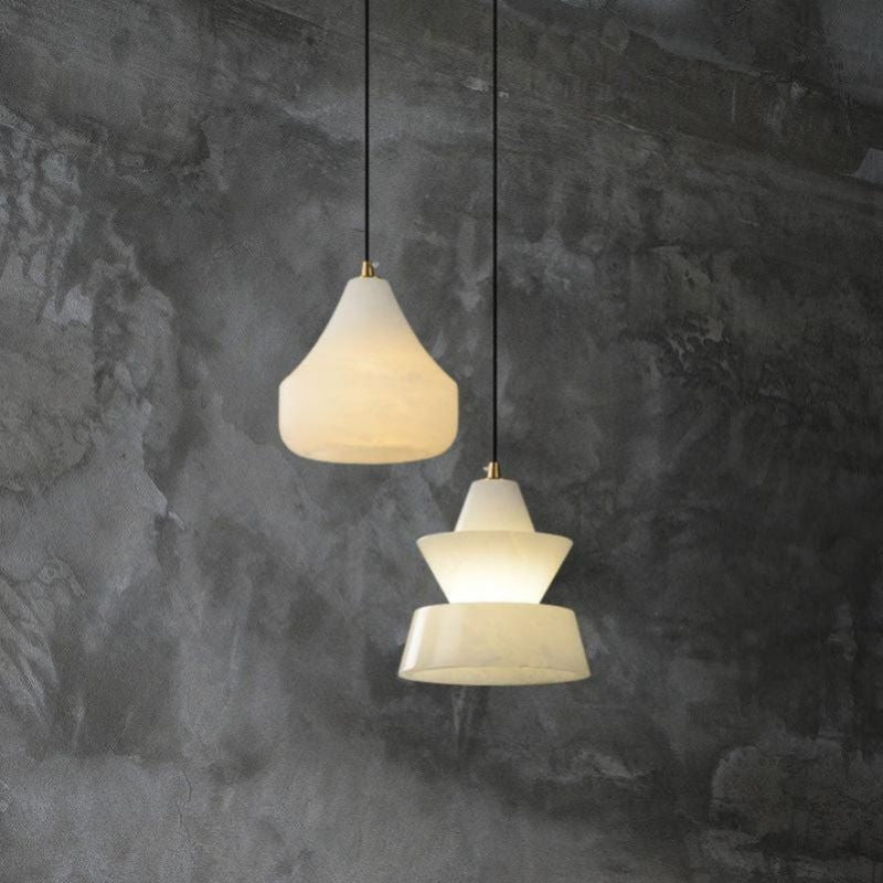Alabaster Hat Pendant Light Over Nightstand-Fullstarlighting