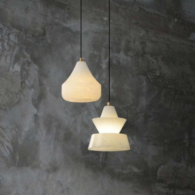 Alabaster Hat Pendant Light Over Nightstand-Fullstarlighting