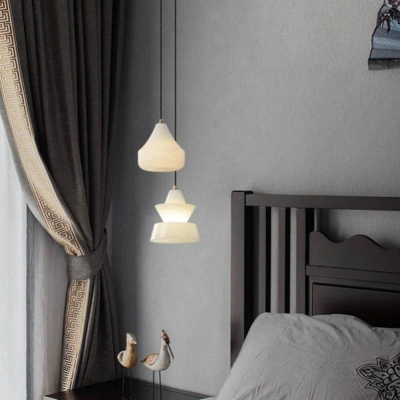 Alabaster Hat Pendant Light Over Nightstand-Fullstarlighting