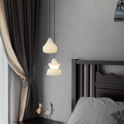 Alabaster Hat Pendant Light Over Nightstand-Fullstarlighting
