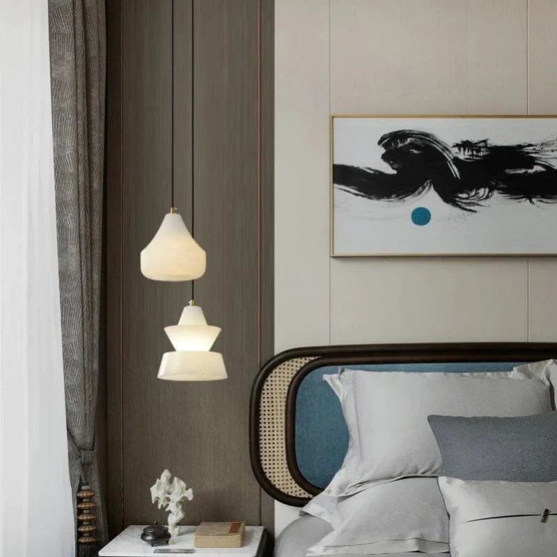 Alabaster Hat Pendant Light Over Nightstand-Fullstarlighting