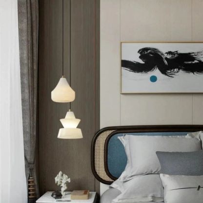 Alabaster Hat Pendant Light Over Nightstand-Fullstarlighting