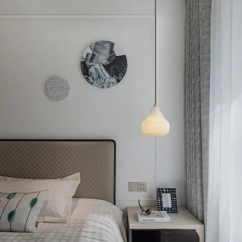 Alabaster Hat Pendant Light Over Nightstand-Fullstarlighting