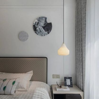 Alabaster Hat Pendant Light Over Nightstand-Fullstarlighting