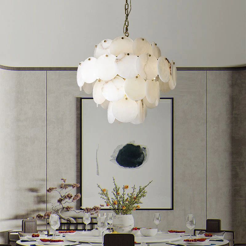 Alabaster Magnolia Multi-Tiered Round Chandelier-Fullstarlighting