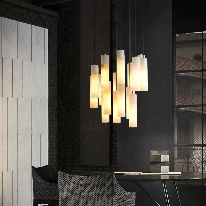Alabaster Modern Cylindrical Round Chandelier-Fullstarlighting