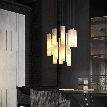 Alabaster Modern Cylindrical Round Chandelier-Fullstarlighting