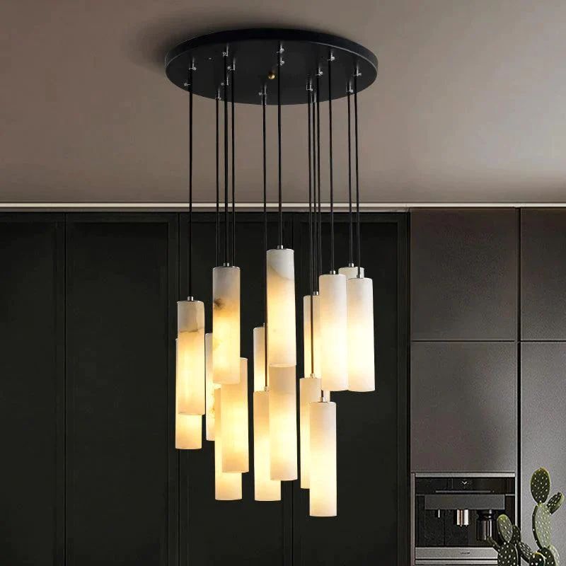 Alabaster Modern Cylindrical Round Chandelier-Fullstarlighting