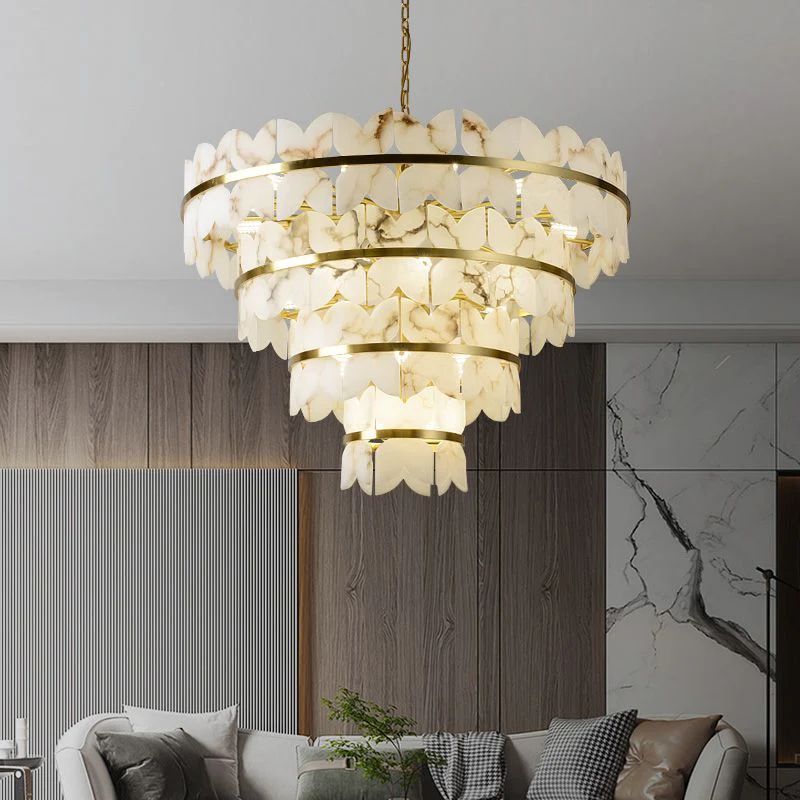 Alabaster Multi-Layer Butterfly Round Chandelier-Fullstarlighting