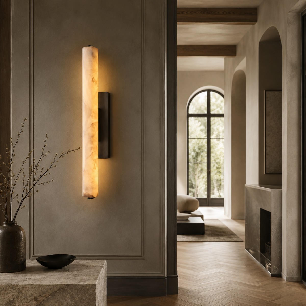Audubon Alabaster Modern Single Sconce,Bathroom Marble Sconces